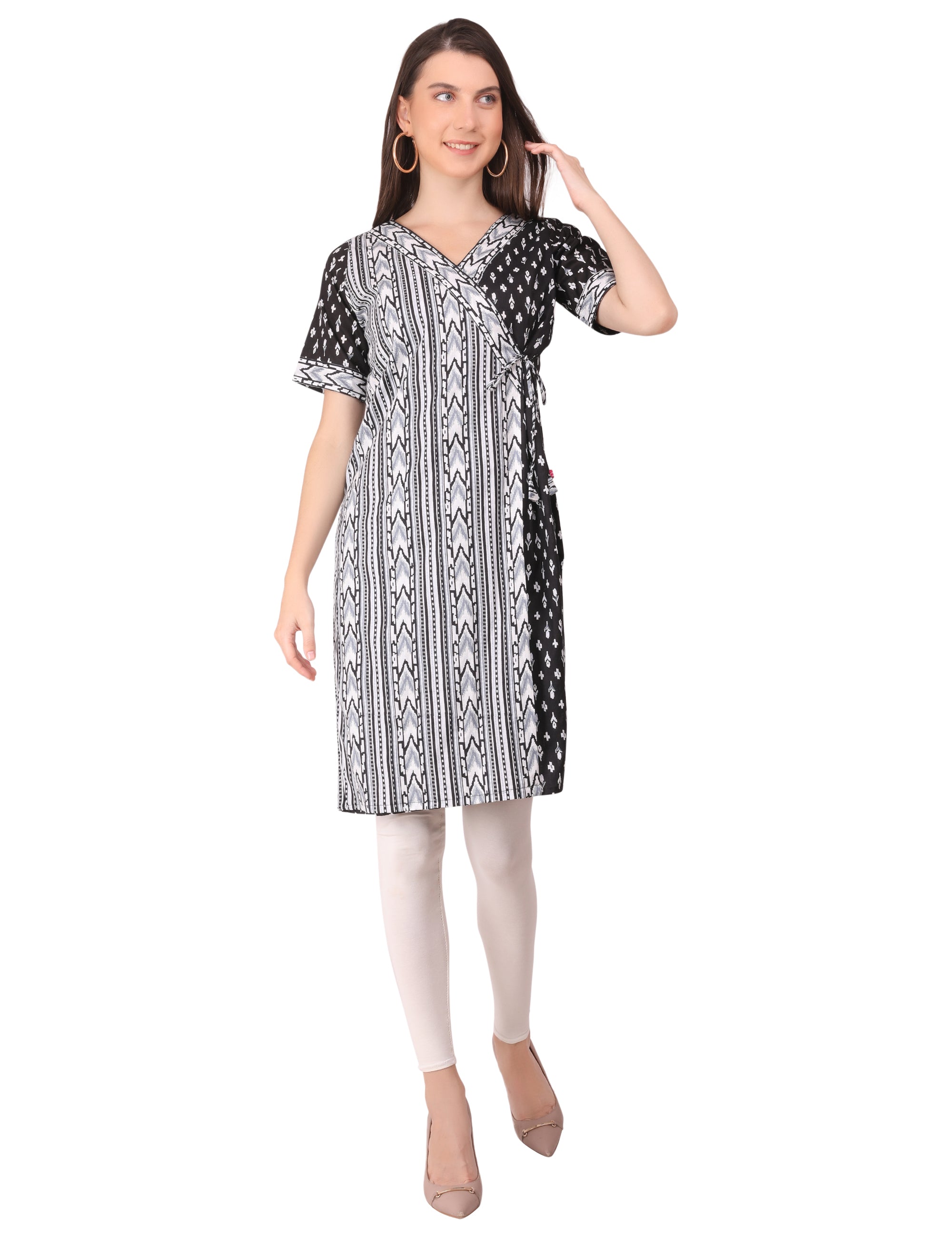 BLACK AND WHITE TIE KURTI WITH TIES