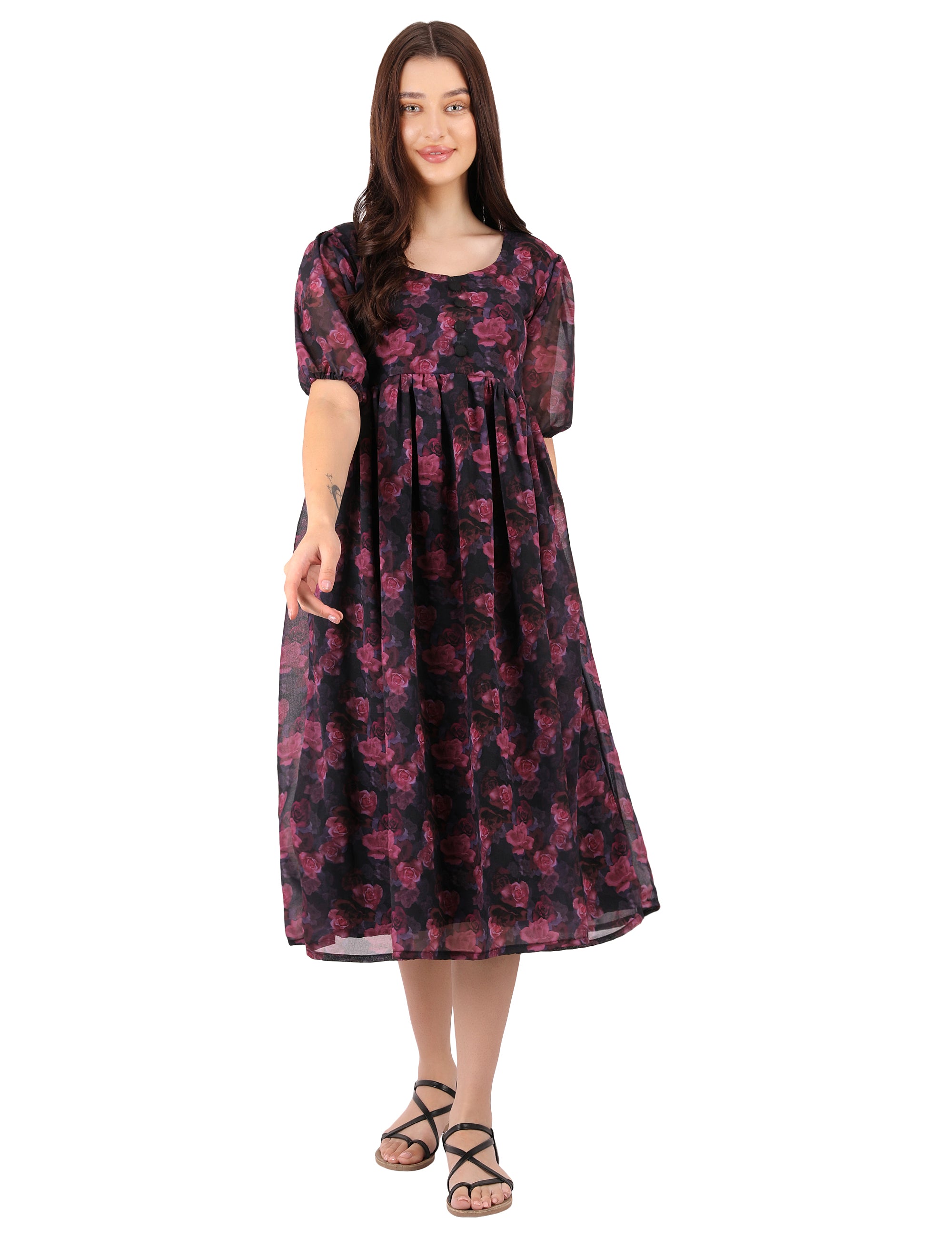 Rose flower black dress