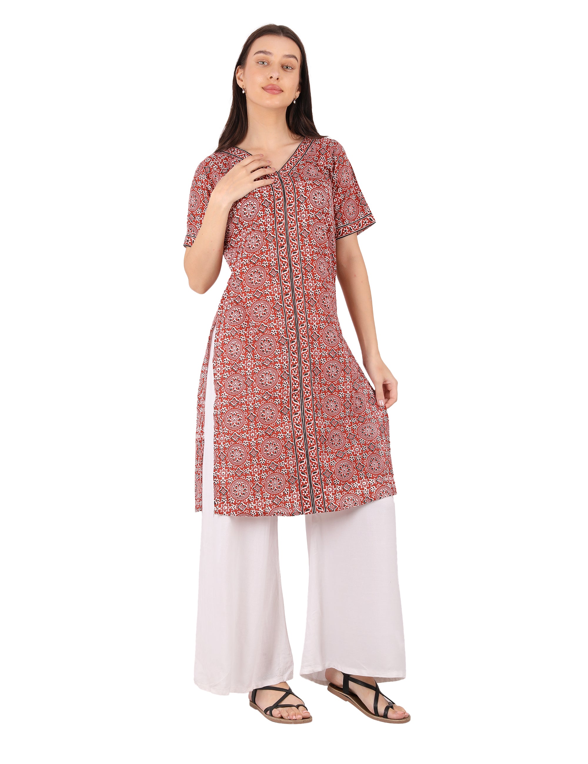 Ajra print maroon kurti with middle design