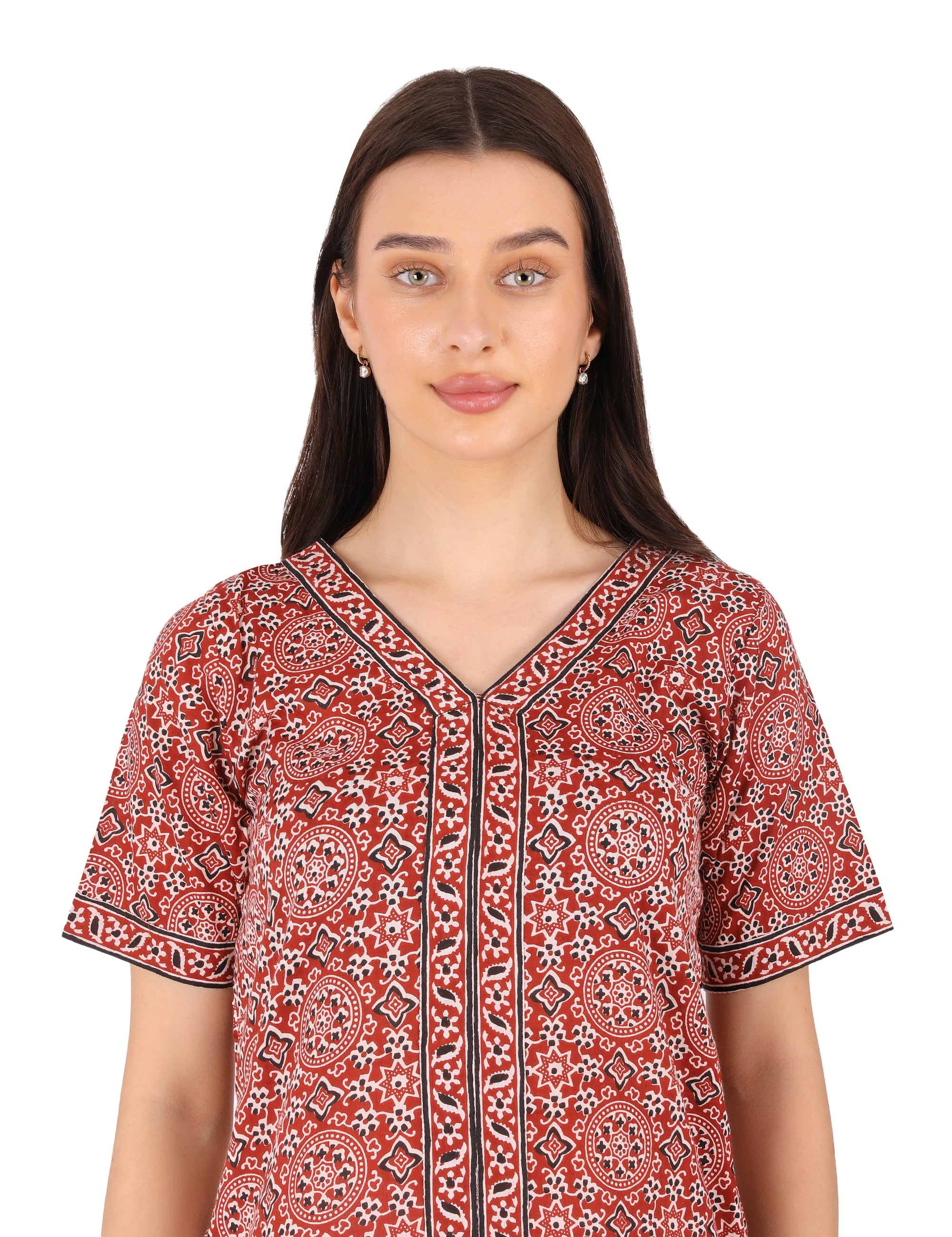 Ajra print maroon kurti with middle design