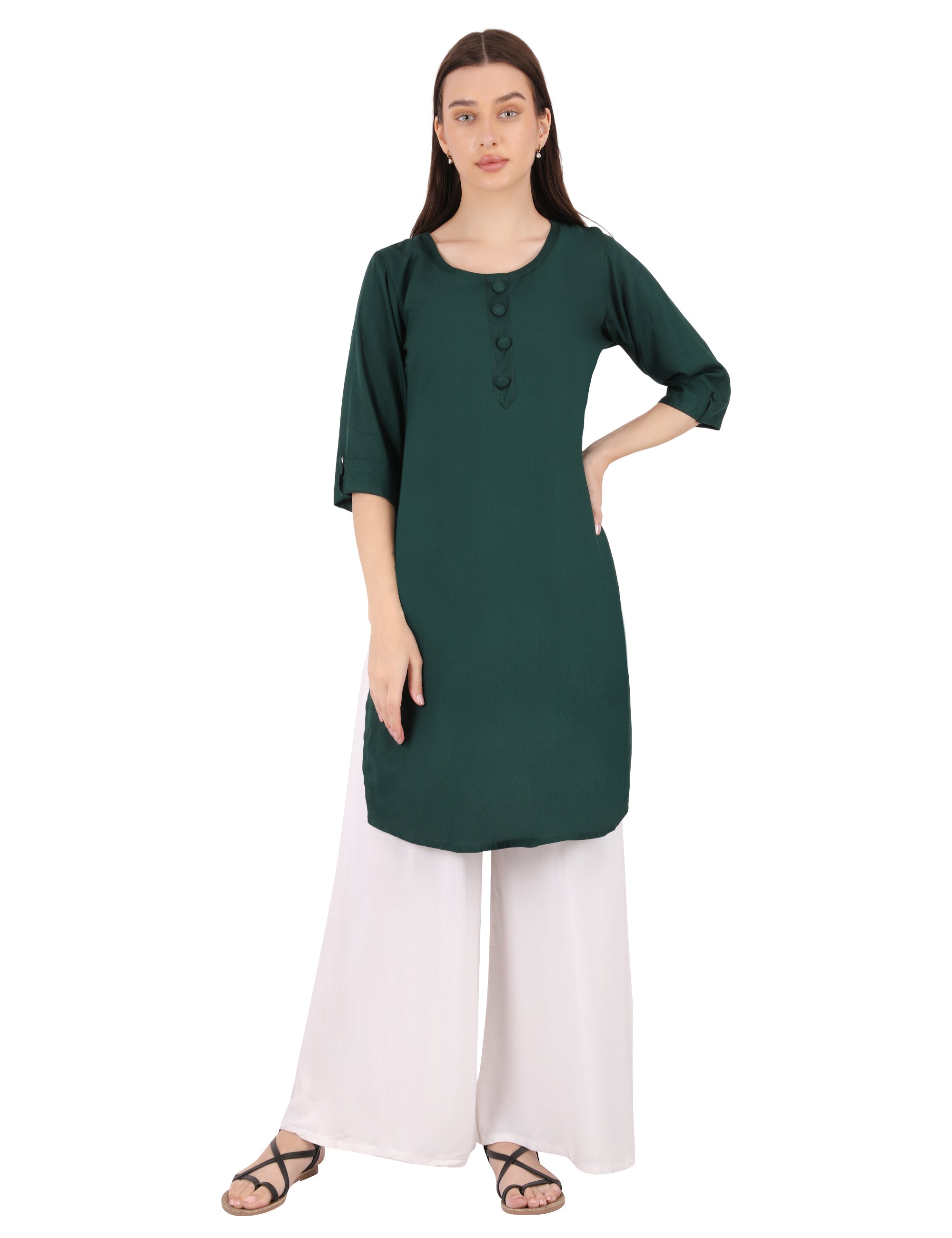 Bottle green rayon apple cut kurti