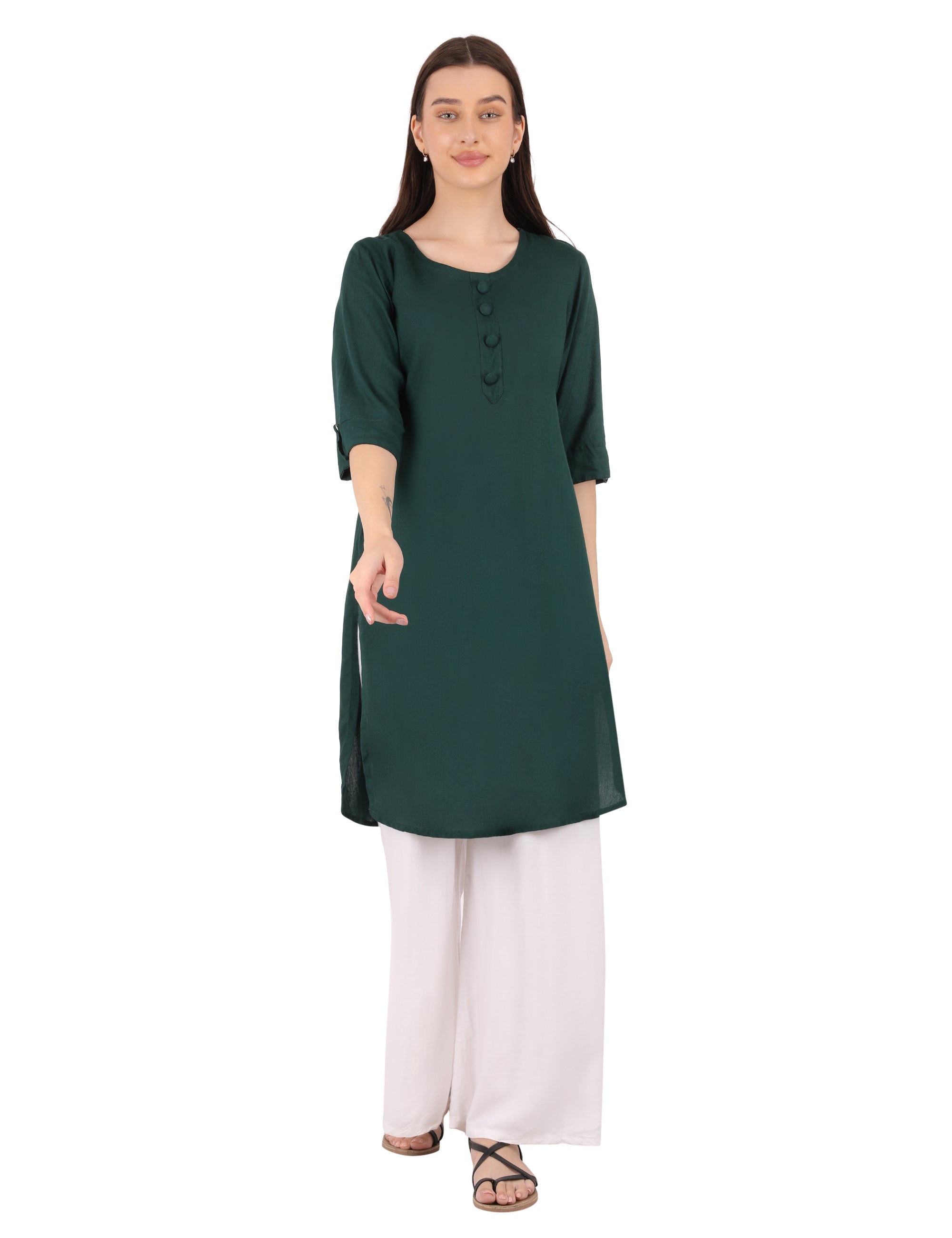 Bottle green rayon apple cut kurti