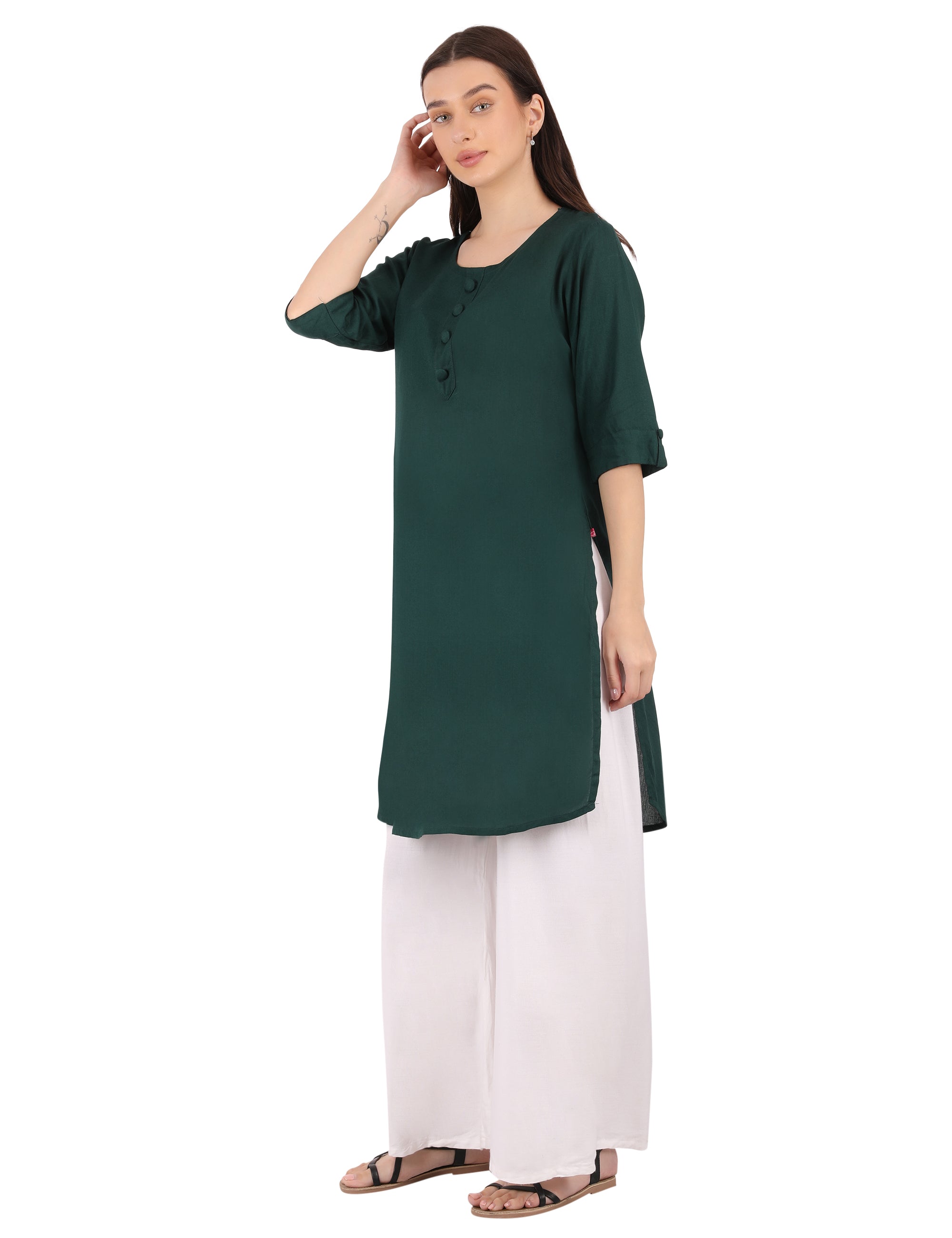 Bottle green rayon apple cut kurti