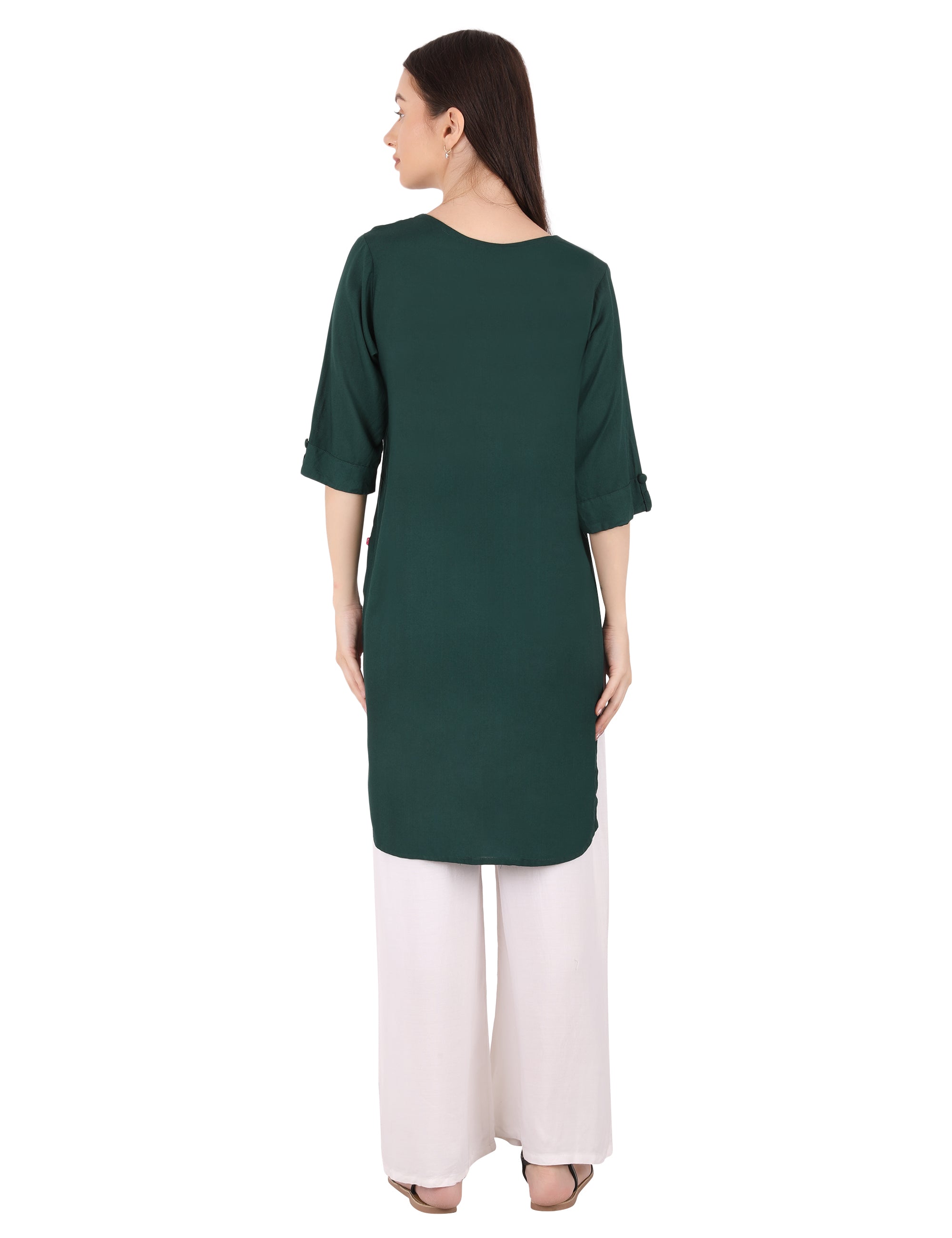 Bottle green rayon apple cut kurti