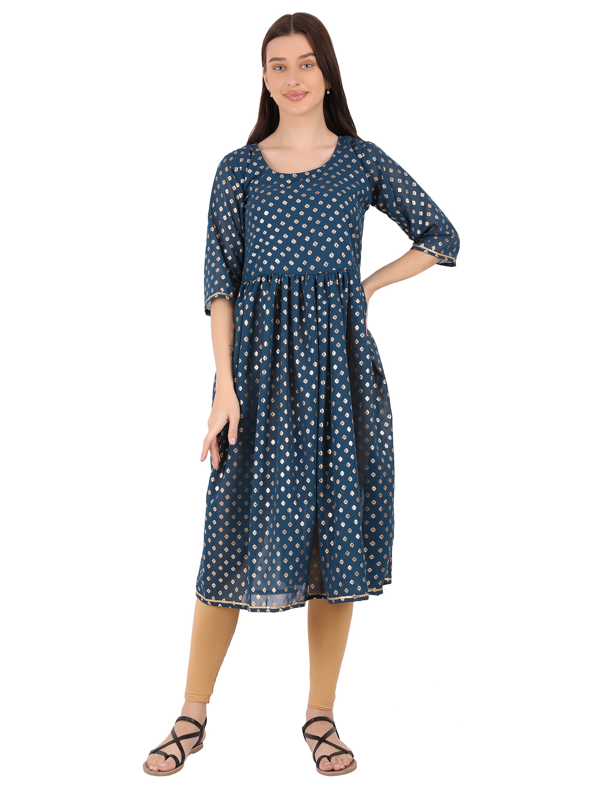 blue festive kurti with linning